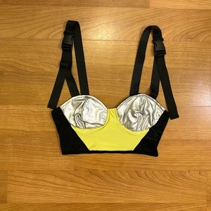 Neon Lime & Metallic Silver Buckle Strap Crop Top